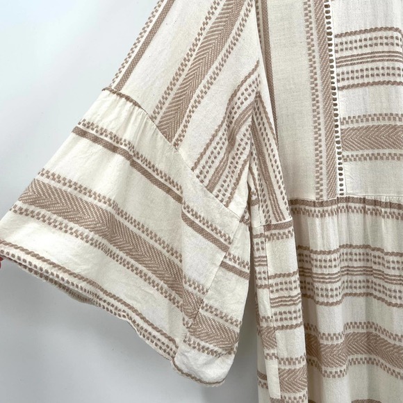 Boho Dress Woven pattern Stripe Tiered White Tan OS NWT - Picture 10 of 11